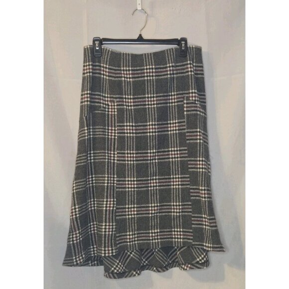 Classiques Entier Gray Plaid Wool Blend A-line Skirt Size 10 Lined Side Zipper - Picture 1 of 4